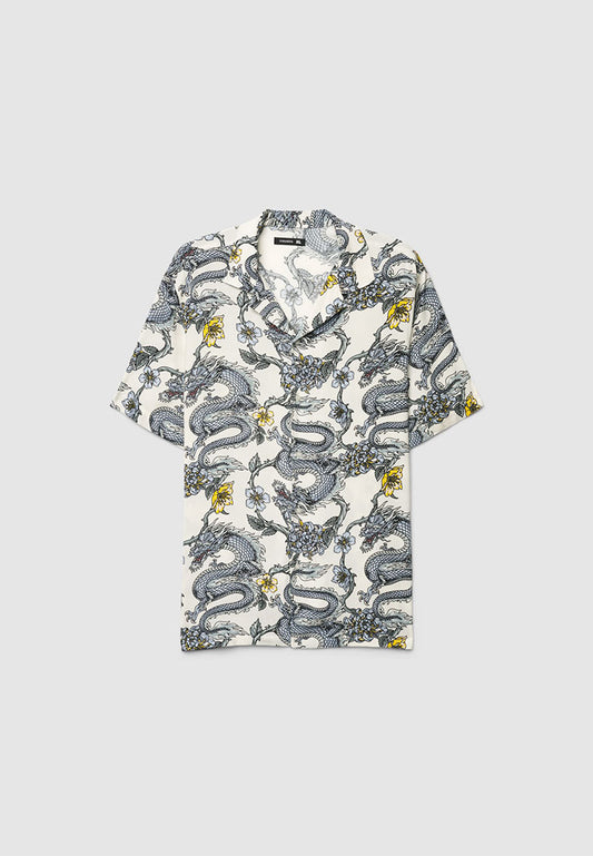 Men's Dragon Print Bowling Shirt