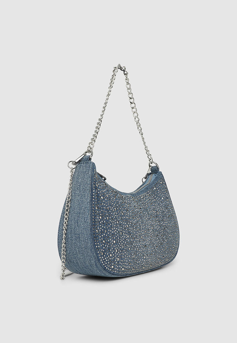 Women's Denim Half-Moon Shoulder Bag