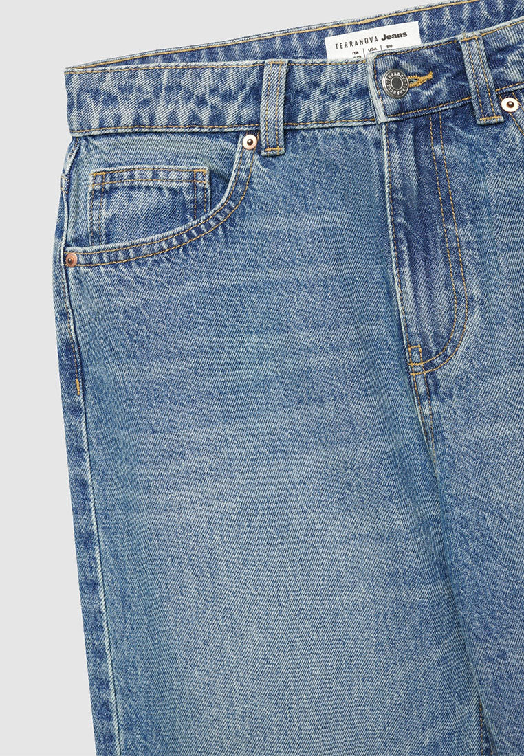 Women's Wide Leg Mid-Wash Denim Jeans