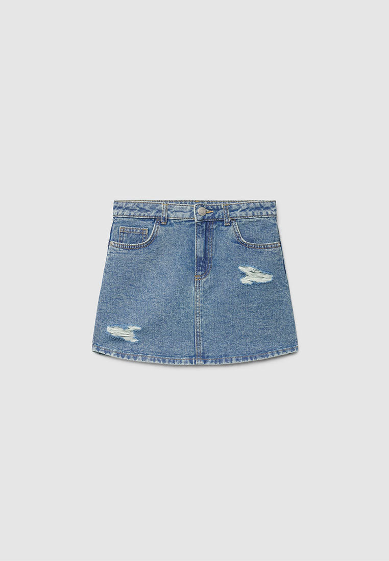 Ripped Denim Mini Skirt for Girls
