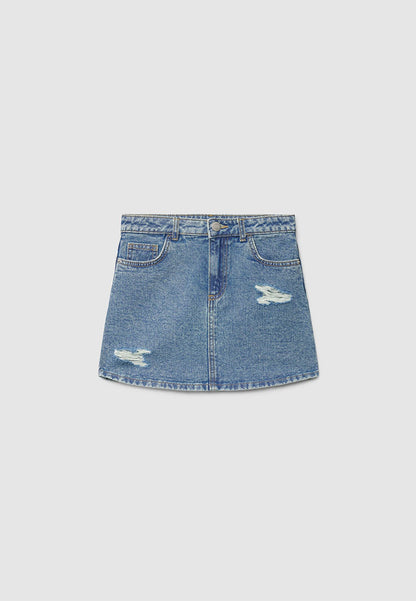 Ripped Denim Mini Skirt for Girls