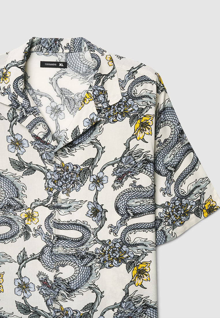 Men's Dragon Print Bowling Shirt