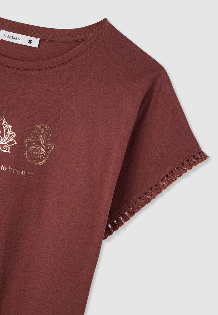 Women's Printed T-shirt with fringed edges