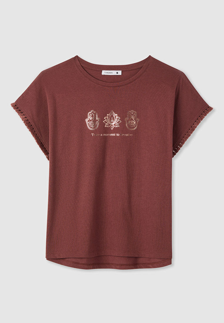 Women's Printed T-shirt with fringed edges