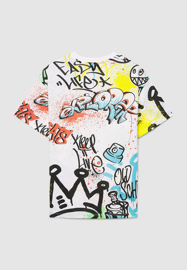 All-over Graffiti Print T-shirt