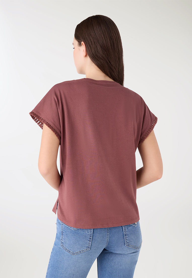 Women's Printed T-shirt with fringed edges