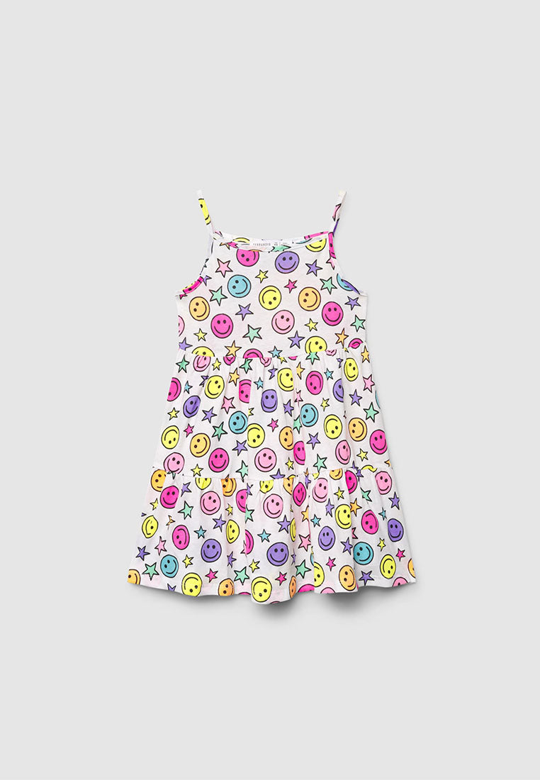 Smiley Print Ruffle Dress for Girls