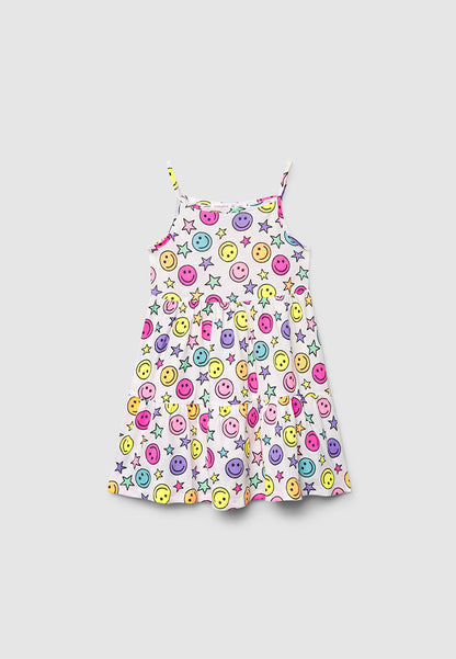 Smiley Print Ruffle Dress for Girls