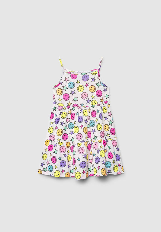 Smiley Print Ruffle Dress for Girls