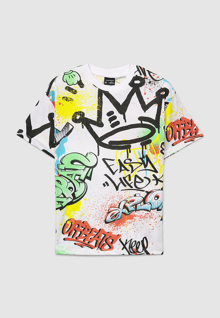 All-over Graffiti Print T-shirt