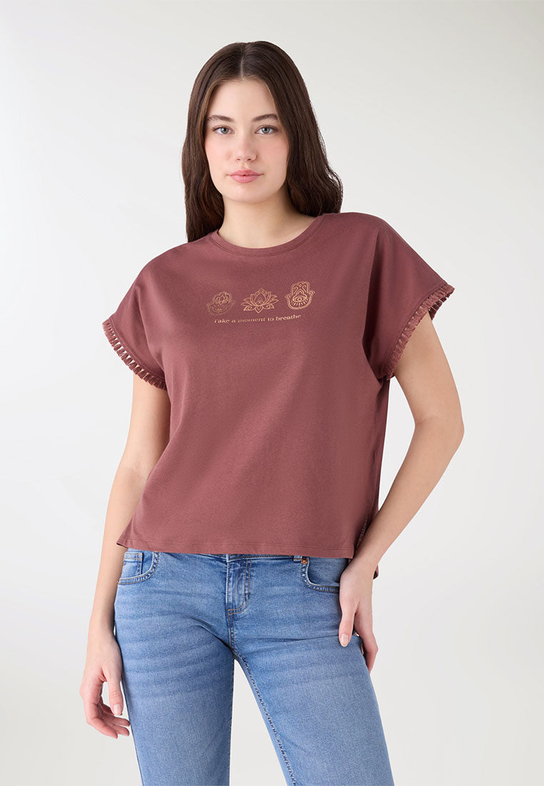 Women's Printed T-shirt with fringed edges
