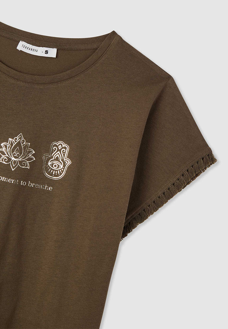 Women's Printed T-shirt with fringed edges