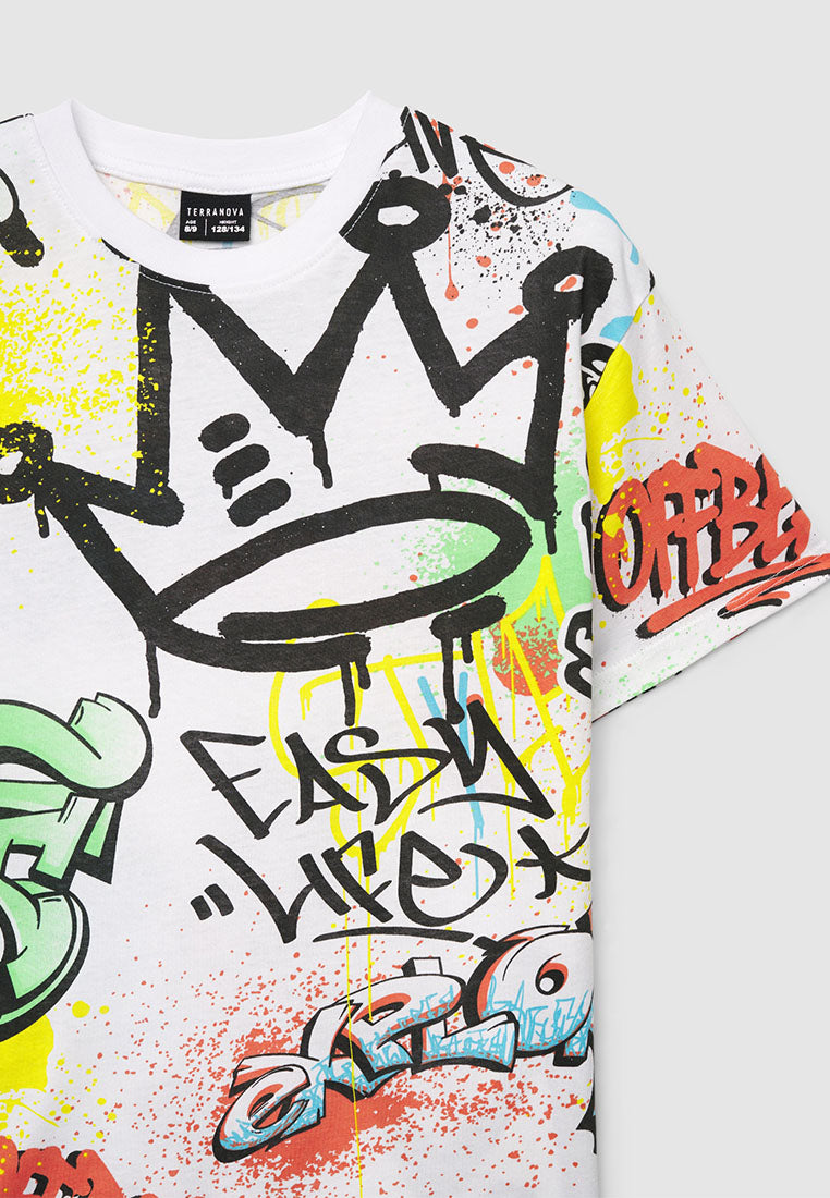All-over Graffiti Print T-shirt