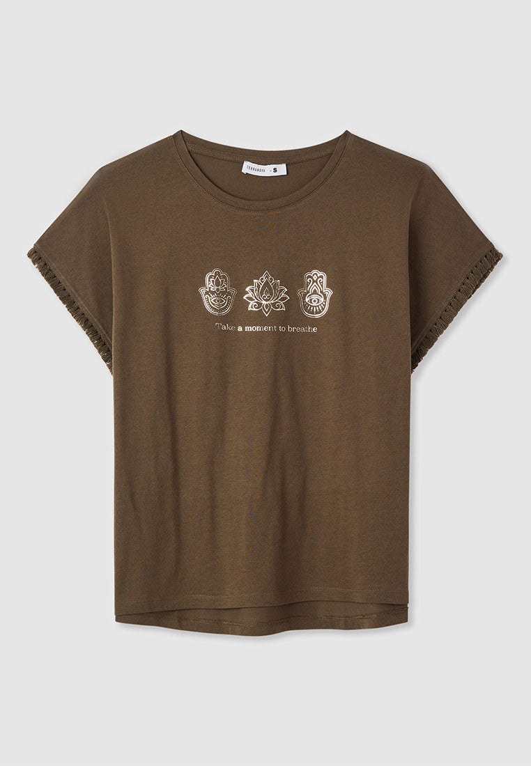 Women's Printed T-shirt with fringed edges