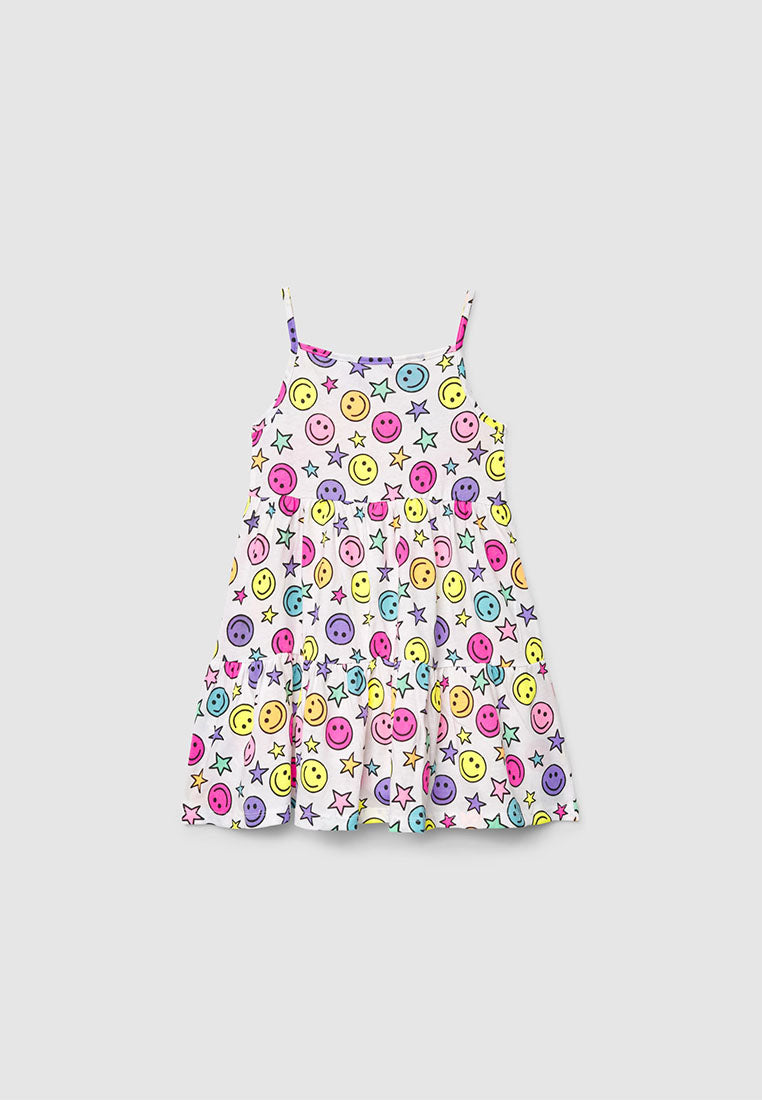 Smiley Print Ruffle Dress for Girls