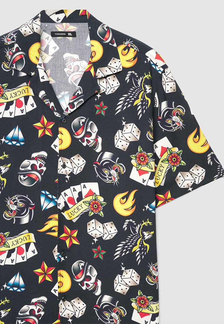 Men's Allover Print Bowling Shirt