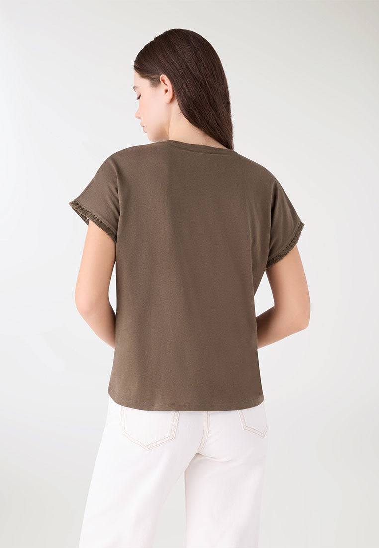 Women's Printed T-shirt with fringed edges
