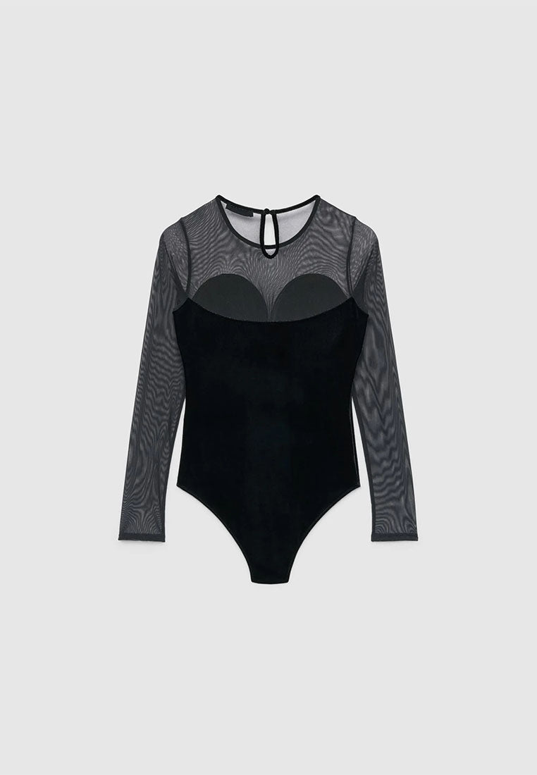 Women's Bodysuit with cups and sheer panels