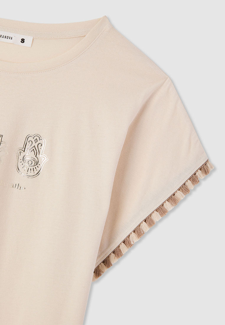 Women's Printed T-shirt with fringed edges