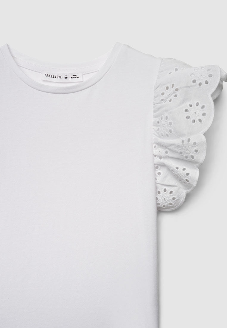 Sangallo Ruffle Sleeve T-Shirt for Girls