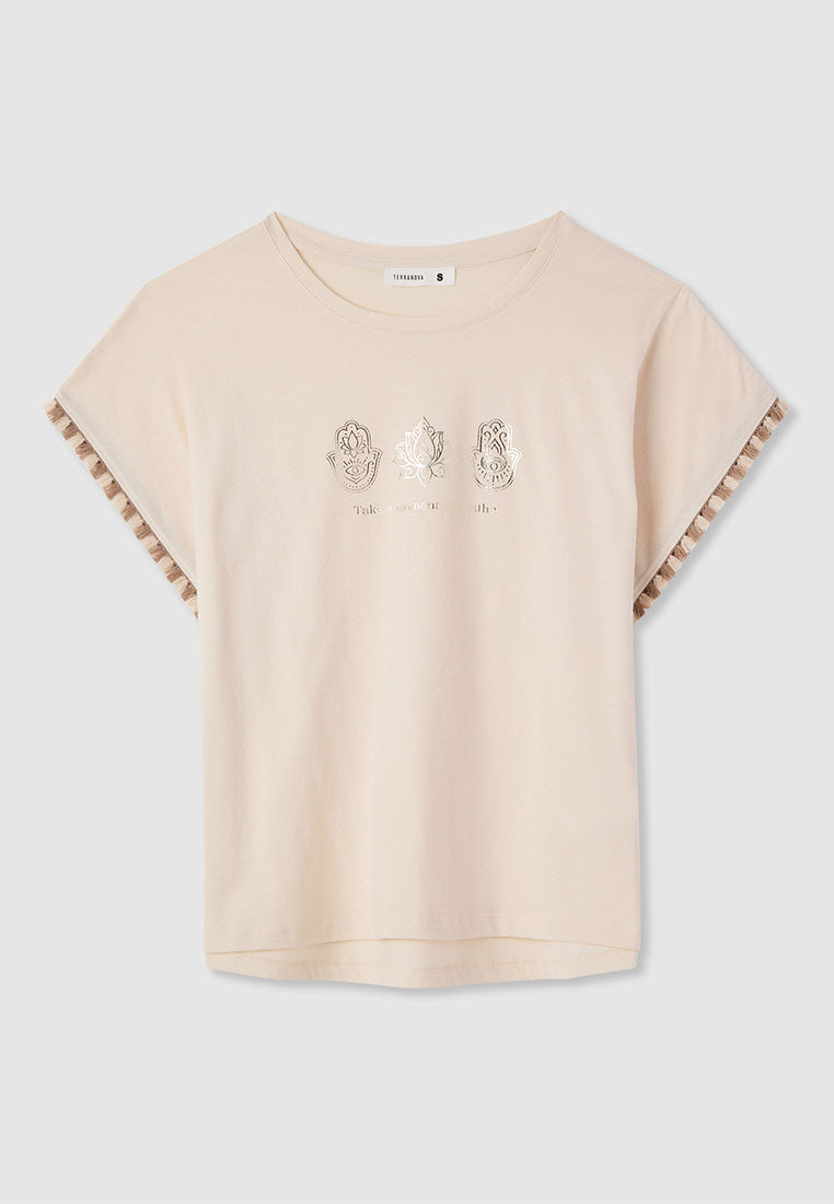 Women's Printed T-shirt with fringed edges