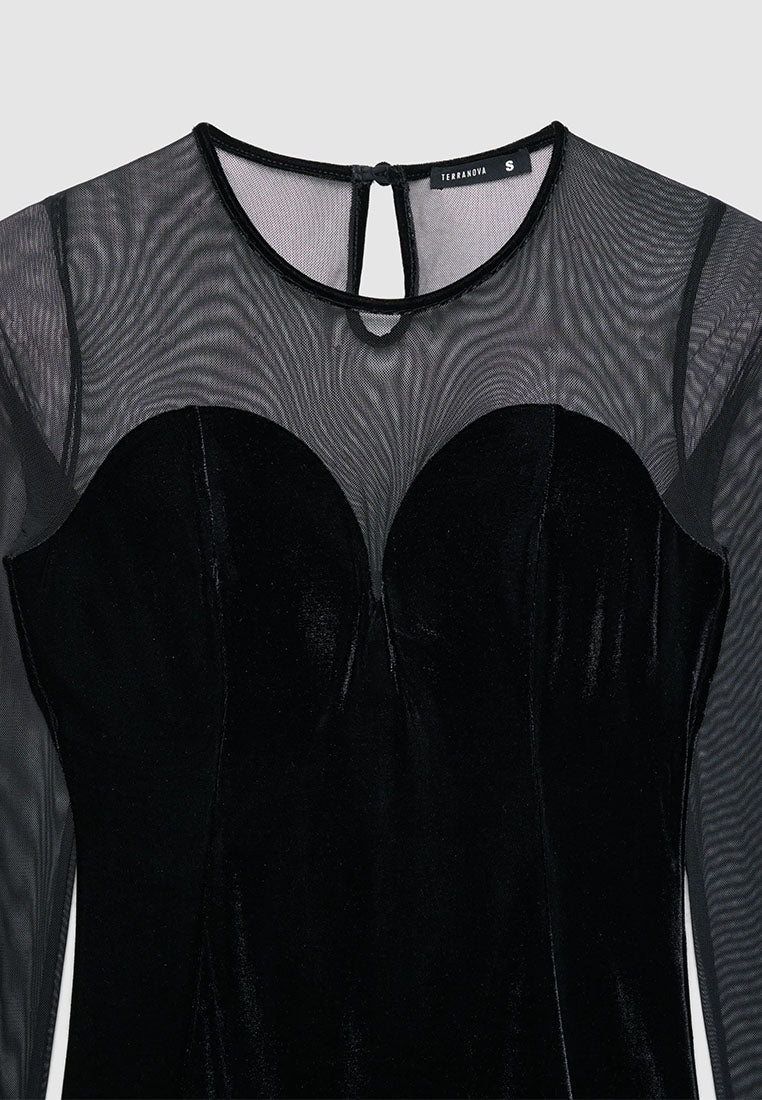 Women's Bodysuit with cups and sheer panels