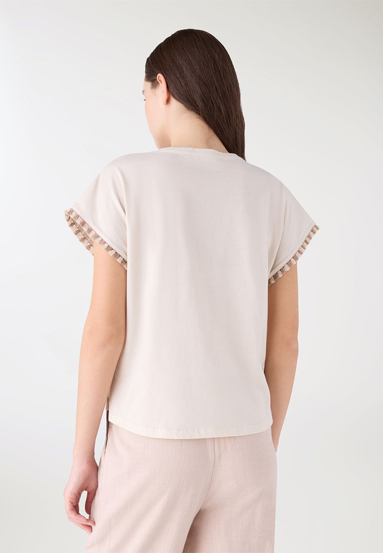 Women's Printed T-shirt with fringed edges