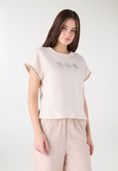 Women's Printed T-shirt with fringed edges
