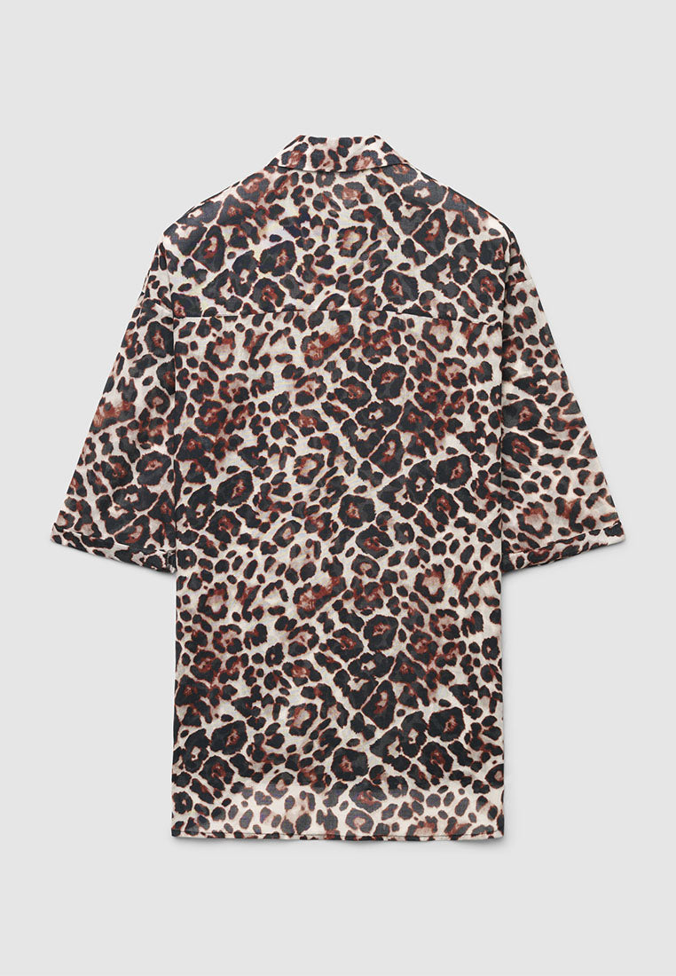 Women's Leopard Print Short-Sleeve Shirt