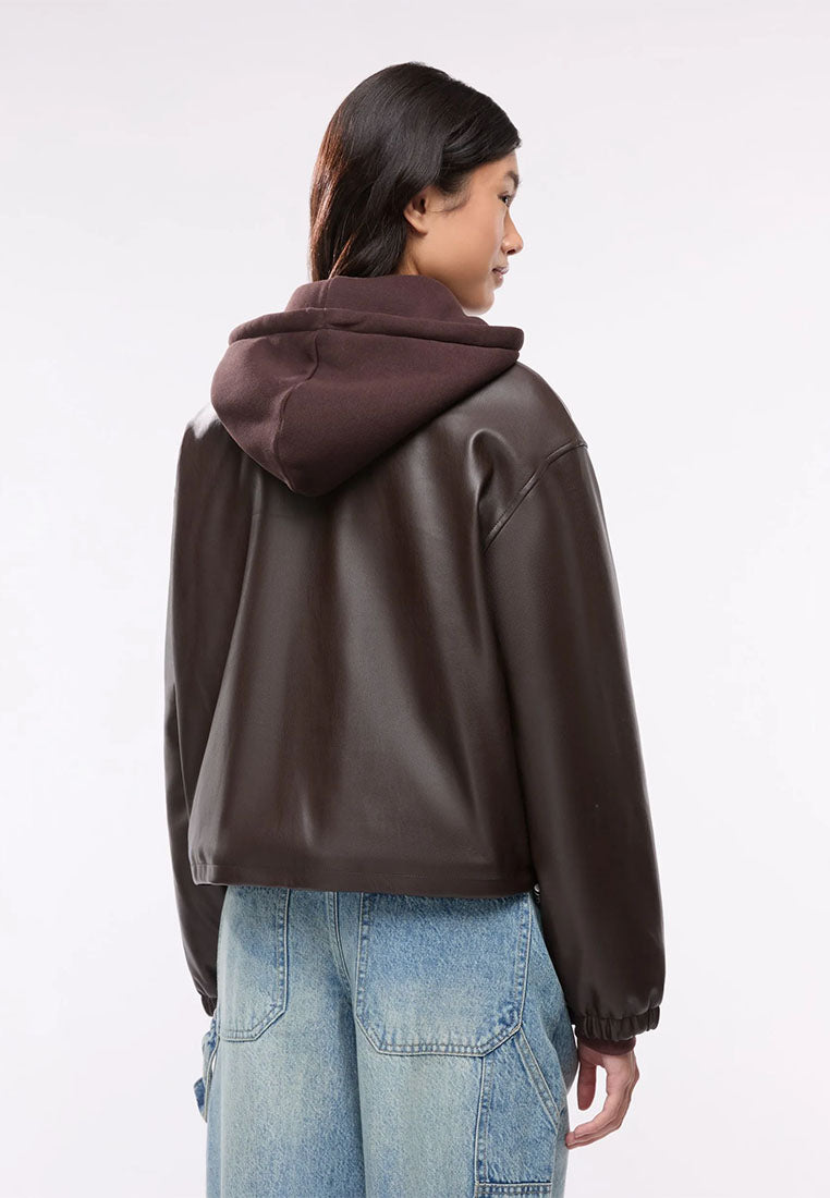 Women's Bomber Jacket with Hood and Snap Buttons