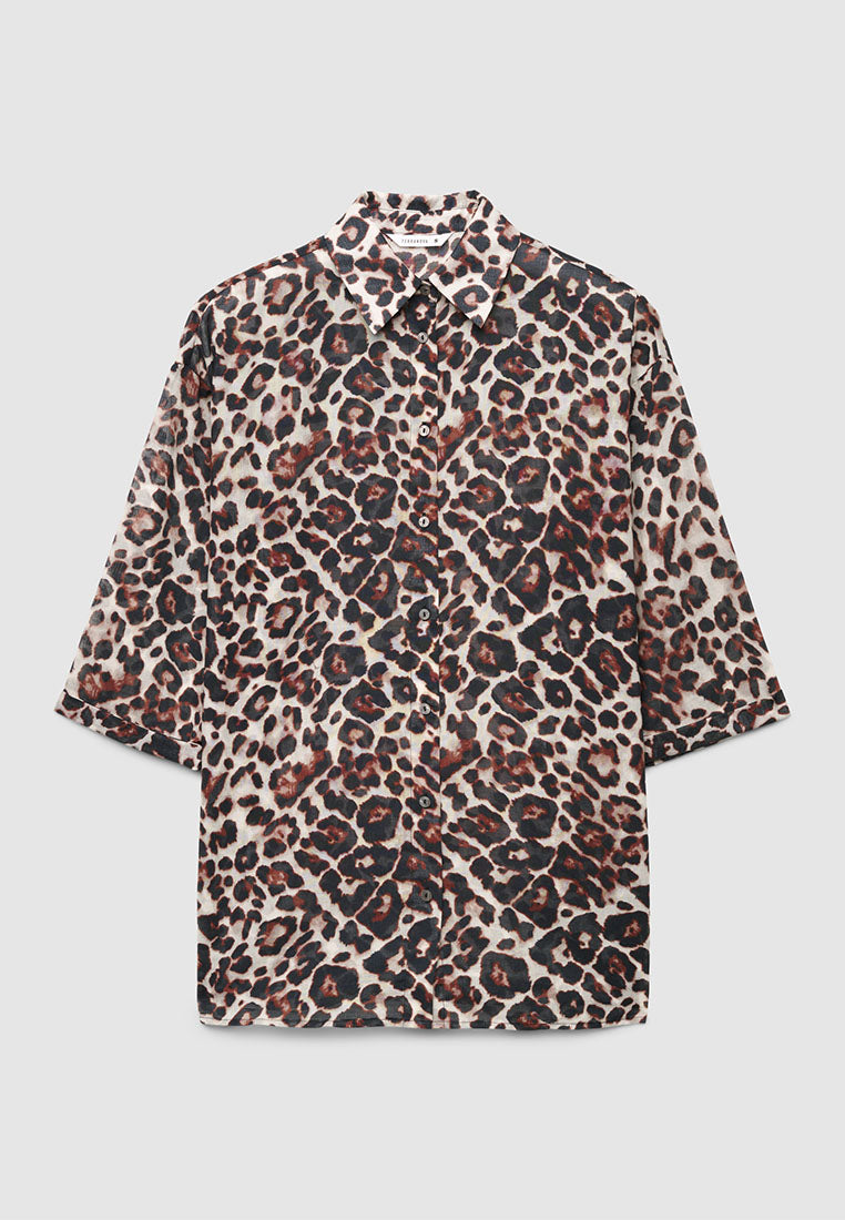 Women's Leopard Print Short-Sleeve Shirt