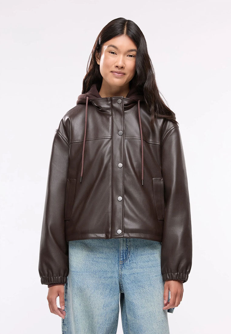 Women's Bomber Jacket with Hood and Snap Buttons