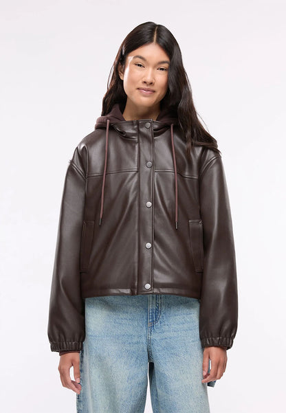 Women's Bomber Jacket with Hood and Snap Buttons