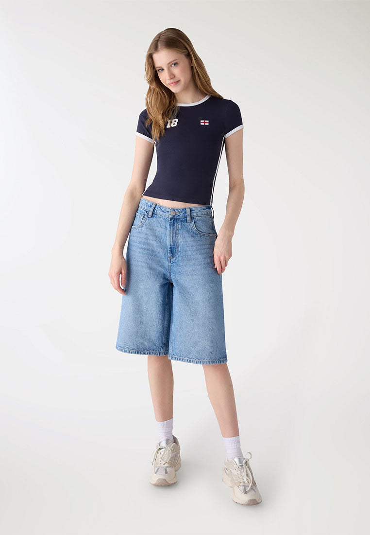 Women's Crop Short Sleeves Printed T-Shirt