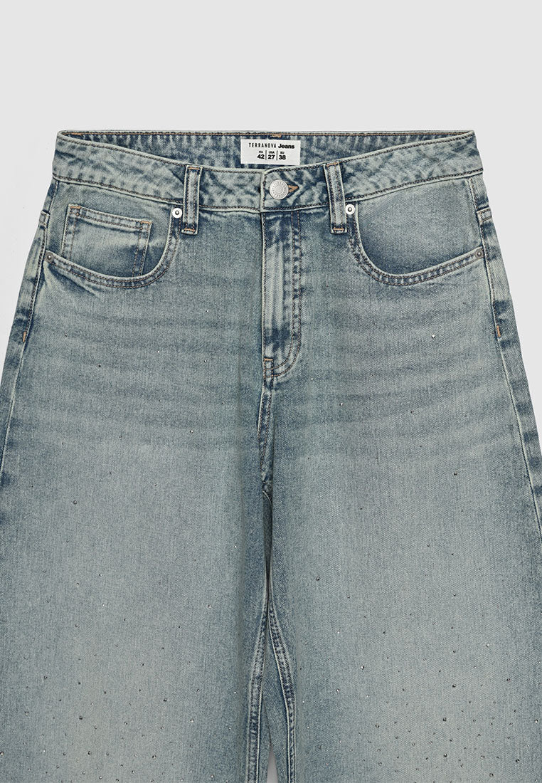Women's Sparkly Barrel Leg Tapered Jeans