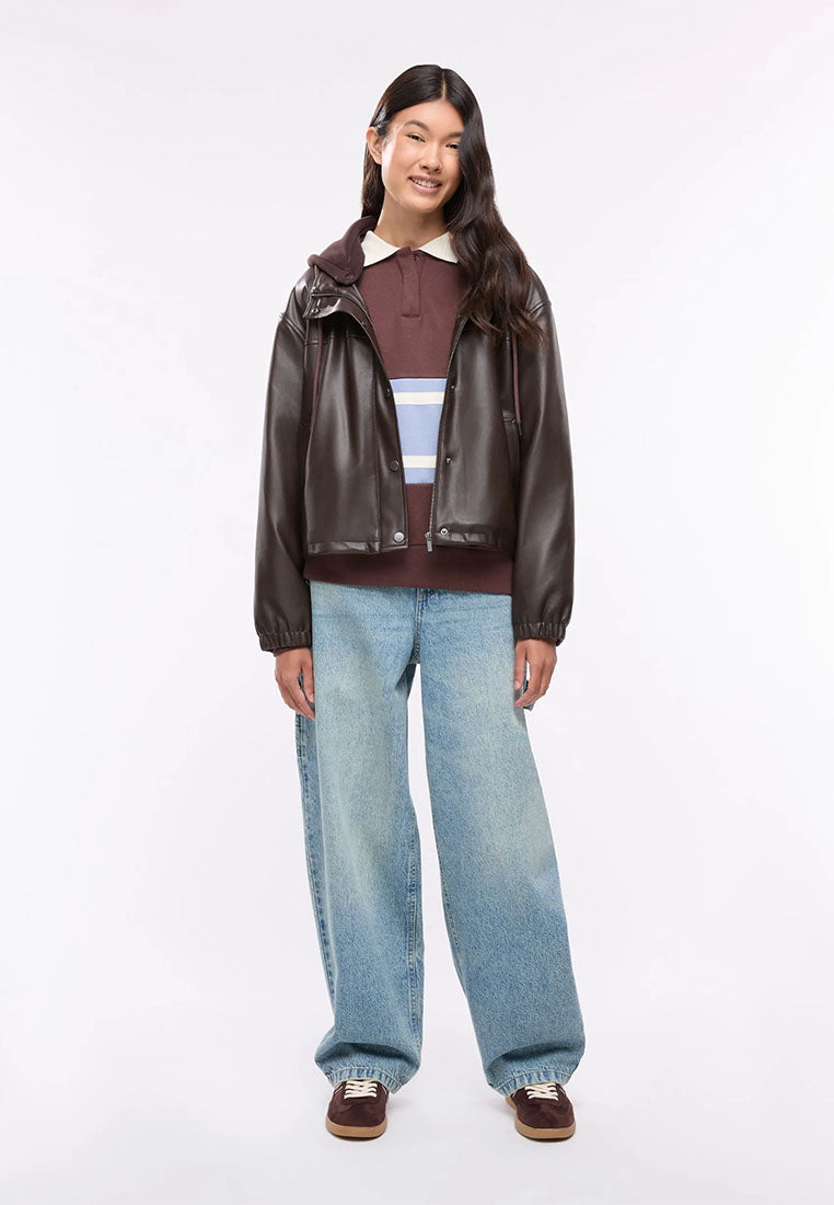 Women's Bomber Jacket with Hood and Snap Buttons