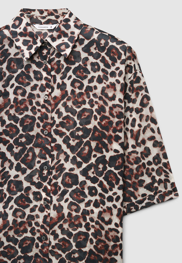 Women's Leopard Print Short-Sleeve Shirt