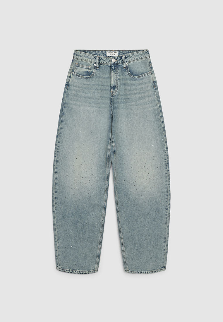 Women's Sparkly Barrel Leg Tapered Jeans