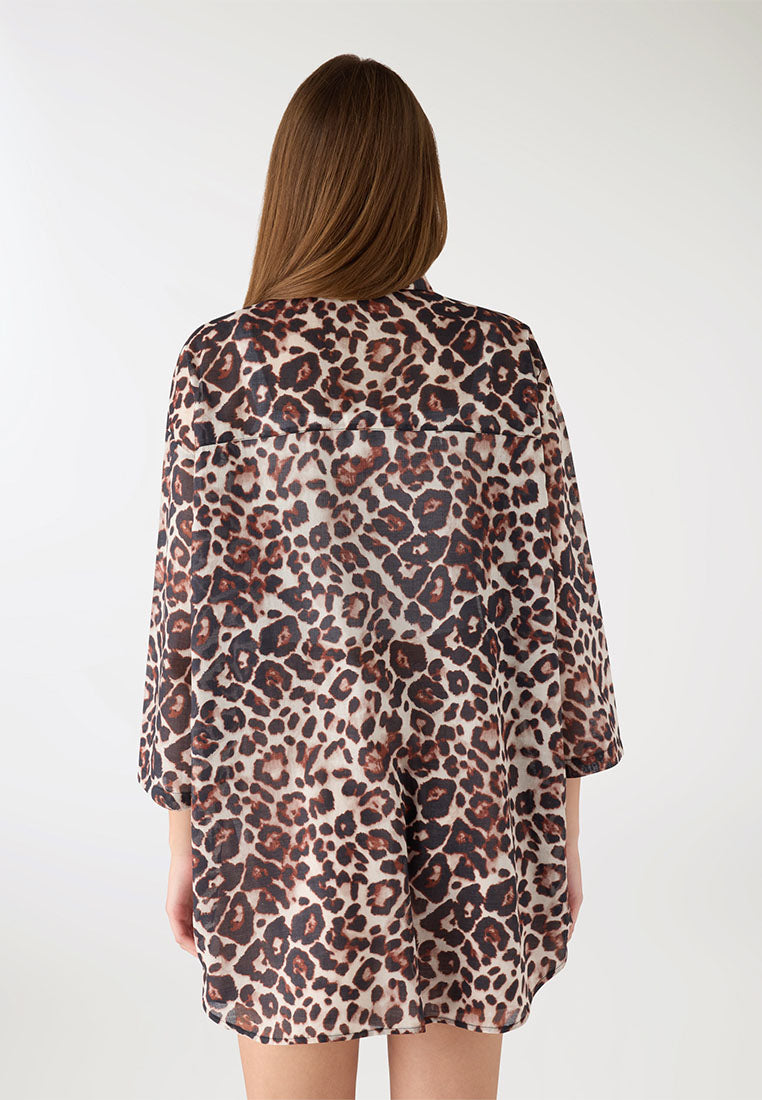 Women's Leopard Print Short-Sleeve Shirt
