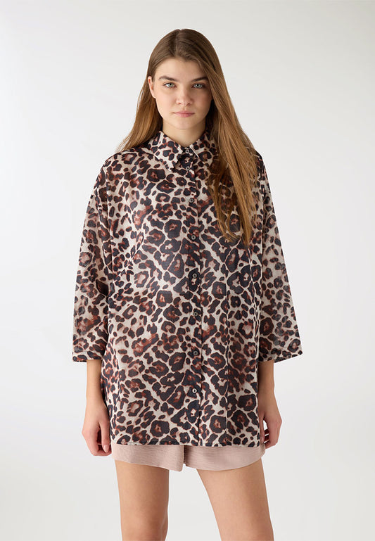Women's Leopard Print Short-Sleeve Shirt