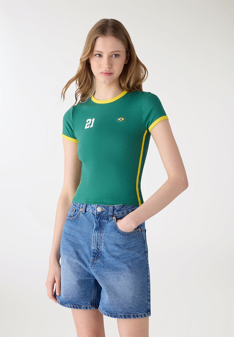 Women's Crop Short Sleeves Printed T-Shirt
