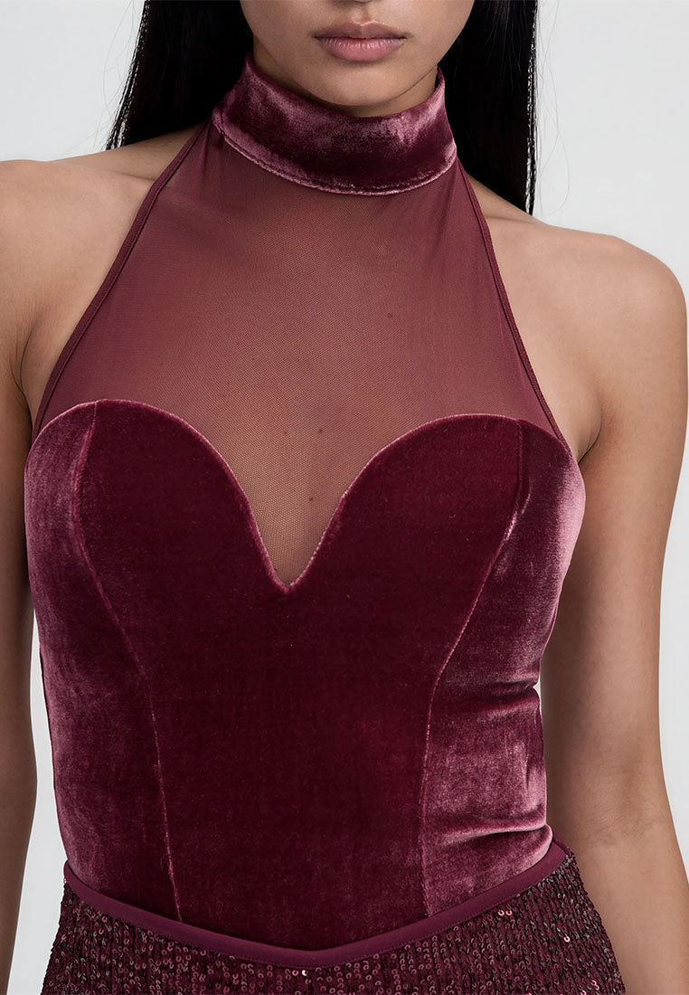 Women's Halter top with tulle insert