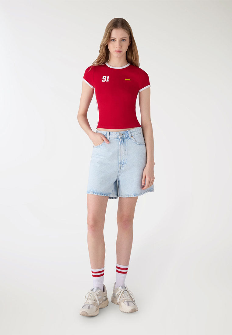 Women's Crop Short Sleeves Printed T-Shirt