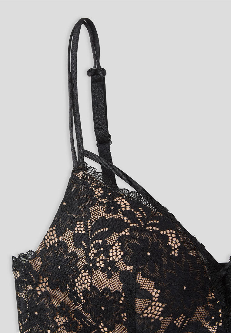Women's Strappy Floral Lace Longline Bralette