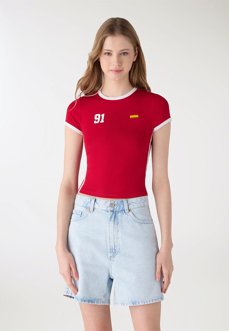 Women's Crop Short Sleeves Printed T-Shirt