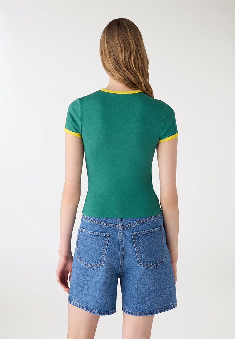 Women's Crop Short Sleeves Printed T-Shirt