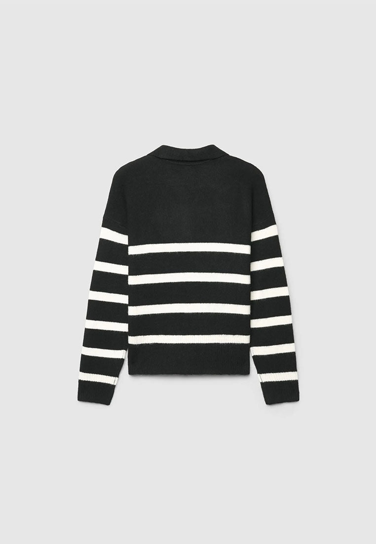 Women's Striped polo collar sweater