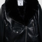 Women's Faux Leather Moto Jacket with Faux Fur Collar