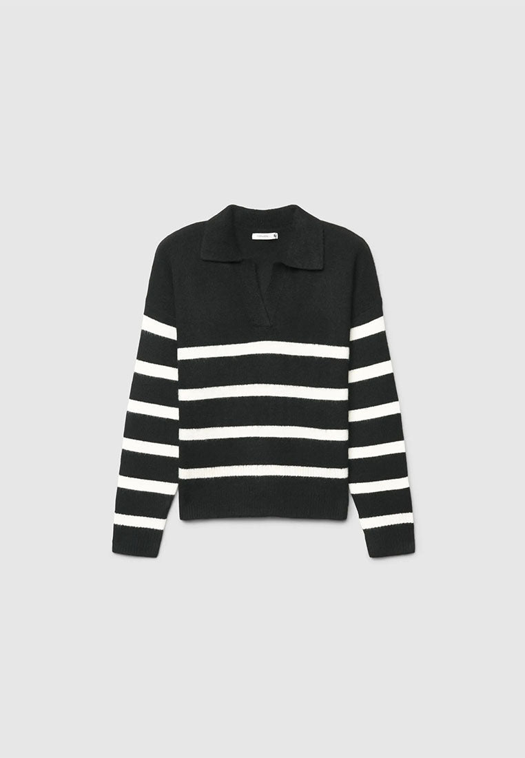 Women's Striped polo collar sweater