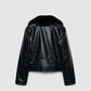 Women's Faux Leather Moto Jacket with Faux Fur Collar